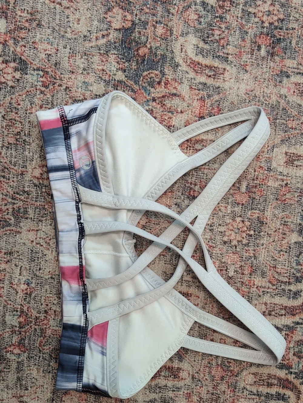 Women's Lululemon Size 2 Multi-Color Striped Sports Bra criss cross Back